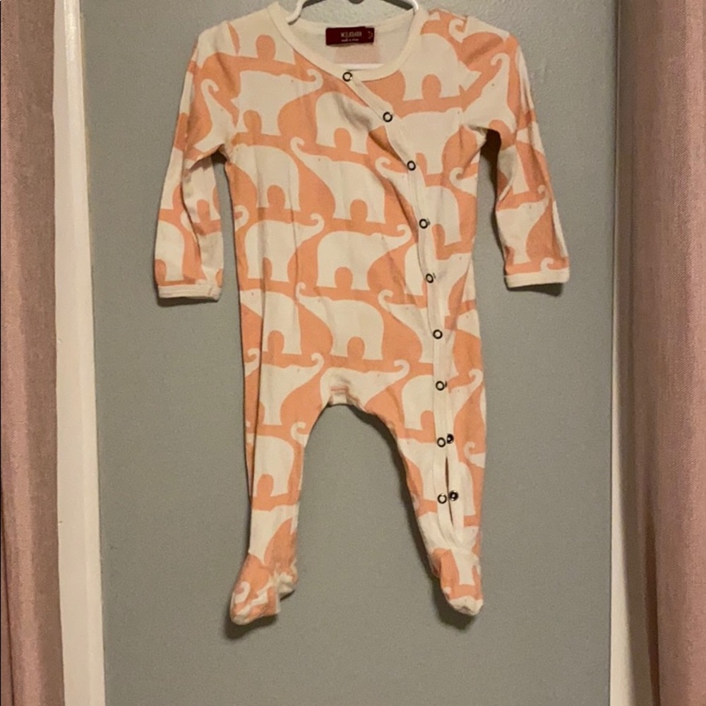 Milk barn footed onesie.